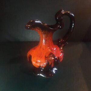Evangeline Ware Pottery Pitcher Orange  Black Drip Glaze Art Vintage 7 Canada